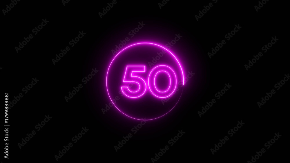Fototapeta premium Neon counting 50 number. Neon number text illustration.
