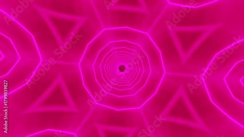 Abstract neon acid mandala kaleidoscope background presenting hexagonal fractals, luminous futuristic symmetry evolving through radiant continuous motion