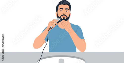 Man trimming his beard with an electric razor