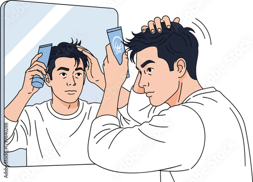 Man styling his hair in the mirror