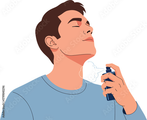 Man Applying Scented Spray Fragrance to Neck