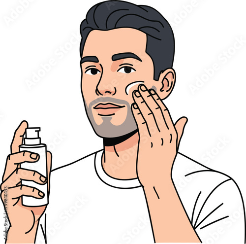 Man Applying Face Cream For Skin Care Routine