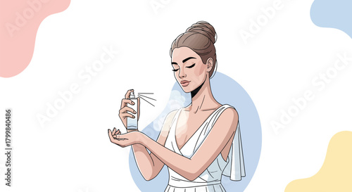 Woman Applying Refreshing Facial Mist for Skincare Routine