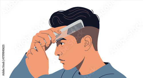 Man Combing Stylishly Styled Dark Hair