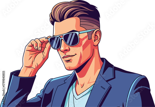 Stylish Man Adjusts Sunglasses Cool Urban Vibe