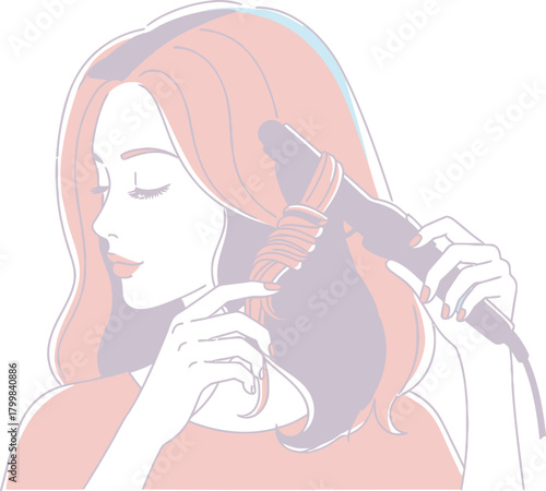 Woman Styling Hair With Curling Iron
