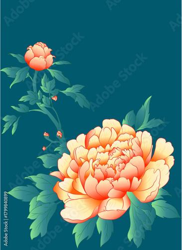 Luxury Gold Peony Floral Vector Illustration for Chinese New Year and Wealth