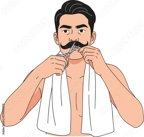 Man Trimming His Mustache With Small Scissors