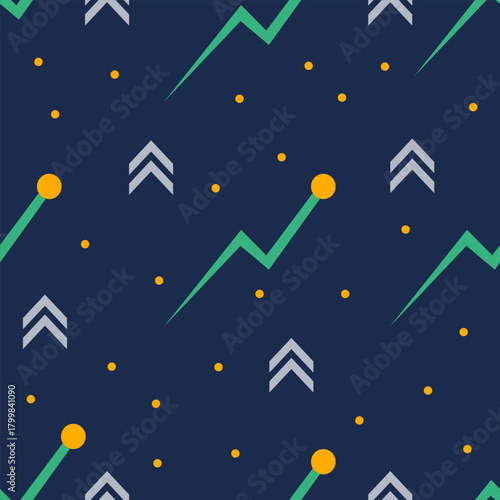 B2B growth chart seamless pattern. Financial flat design vector with rising line graph and gold data points. Corporate New Year background for 2026 results.