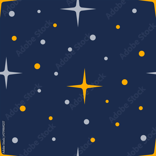 Minimalist corporate sparkle seamless pattern. B2B flat design vector with gold and silver stars. Elegant New Year background for financial success or celebration.