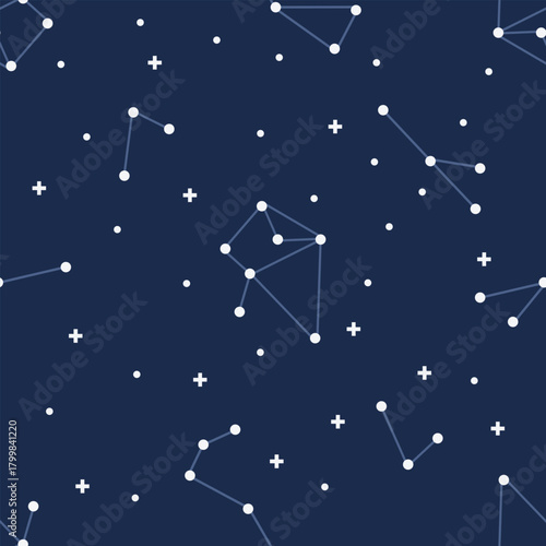 Minimalist data network seamless pattern. B2B vector flat design with constellations and connection nodes. Corporate tech background for SaaS or data visualization.