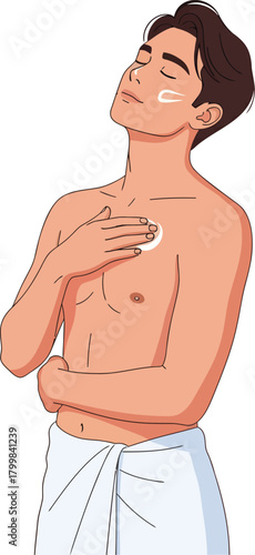 Man Applying Moisturizer to Chest for Skin Care