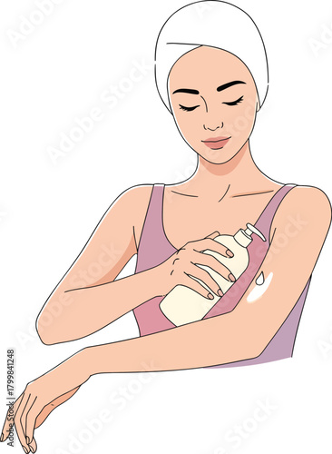 Woman Applying Body Lotion to Her Arm