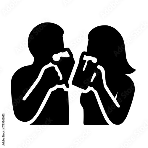 Celebrate good times with friends! Silhouette of people toasting with drinks conveys fun, friendship, and happy moments for social events and celebrations.