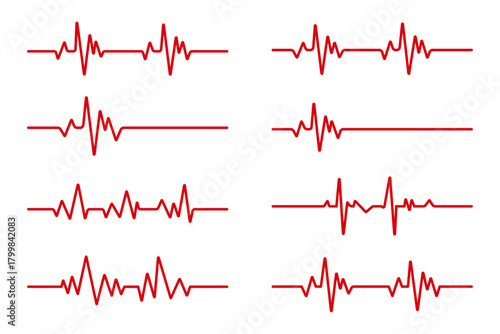 Collection of heart rhythm set, Electrocardiogram, ECG - EKG signal, Heart Beat pulse line concept vector illustration with editable stroke.