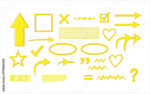 Hand drawn yellow highlighter mark elements for banners and advertisements