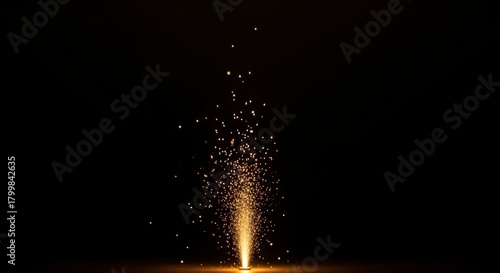 Golden sparks erupt from a festive firework fountain, creating a magical christmas celebration atmosphere against a dark night background