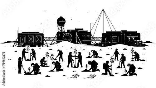 Terraforming project on an alien planet isolated on transparent background, isolated on white background, Vector