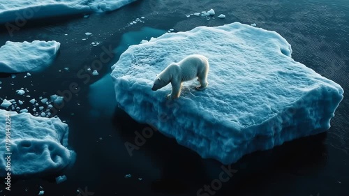 Polar bear standing on an iceberg in the arctic ocean, climate change concept