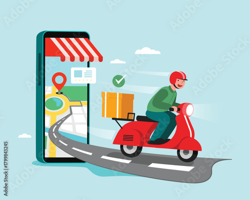 Delivery Staff Ride Motorcycles  shopping concept