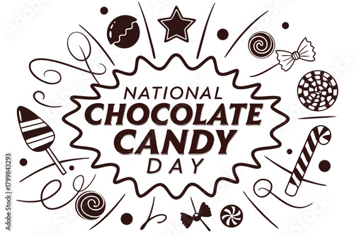 National Chocolate Candy Day Vector Illustration, Assorted Chocolate Candies and Sweet Treats Isolated on White Background