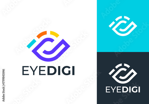 simple abstract eye logo design. digital vision connection vector icon concept.