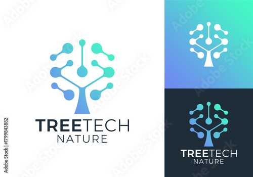creative molecule tree logo template. modern grow tech connectivity logo design concept