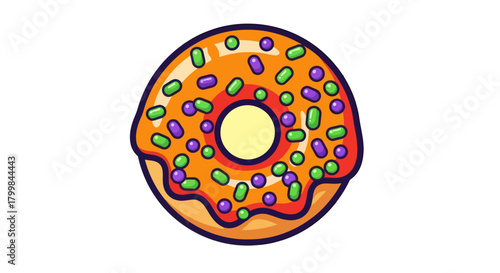 Delicious donut with colorful sprinkles and sweet glaze, a tasty treat.
