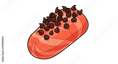 Delicious chocolate chip pastry with vibrant orange glaze and tempting appearance.