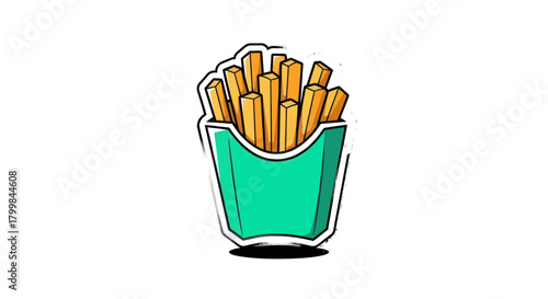 Delicious Golden French Fries in a Vibrant Teal Container.