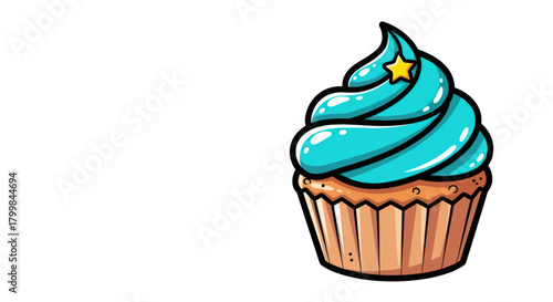 Delicious Cupcake with Blue Frosting and a Golden Star Topping.