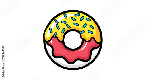 Delicious Cartoon Donut with Yellow Icing and Blue Sprinkles.