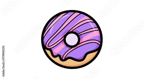 Delicious Donut with Purple Glaze and Pink Stripes Illustration.