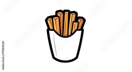 Delicious golden french fries in a white paper container ready to eat.