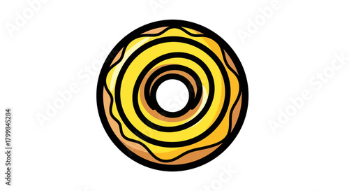 Delicious golden glazed donut with artistic yellow and brown details.