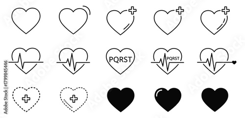 Collection of hand drawn heart icons representing health love and medical care