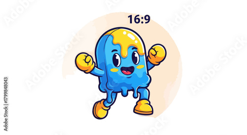 Cute Blue Jelly Monster Character with Yellow Accents.