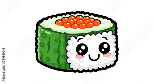 Cute Kawaii Sushi Roll with Smiling Face and Salmon Roe Topping.