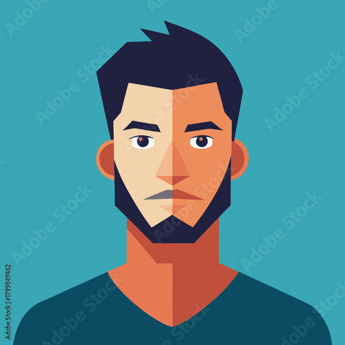 Modern geometric portrait of a bearded man with dark hair