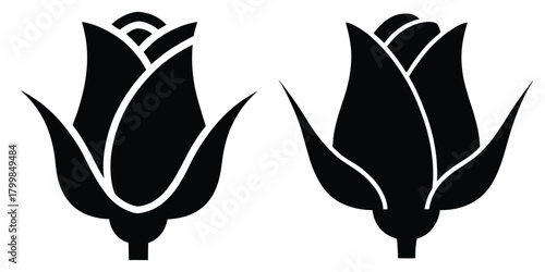 rose bud silhouette flowers isolated on transparent background