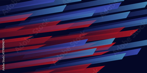 Speed dynamic background with rectangular shapes in motion forming texture, sport background, red and blu lined in dark space