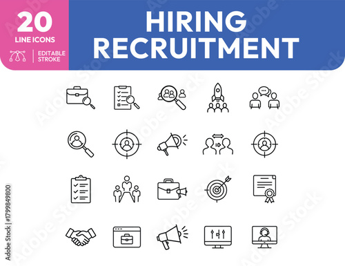 Recruitment and Hiring Line Icons Job Search Team Building and Career Growth