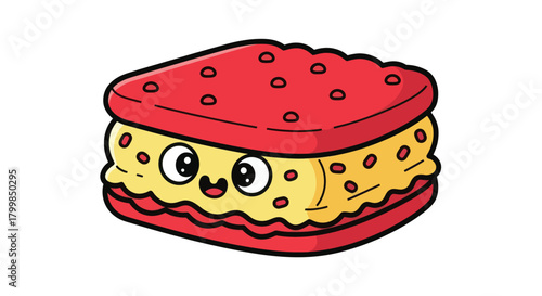 Cute cartoon sandwich with a smiling face and delicious filling.