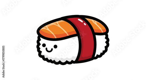 Cute kawaii salmon nigiri sushi character with a happy face.