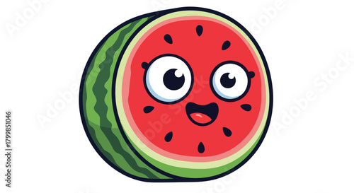 Cute cartoon watermelon character with big eyes and a happy smile.