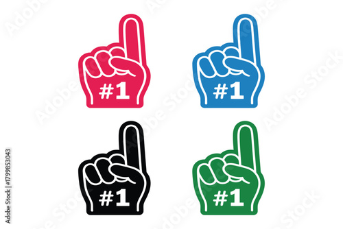 fan foam hands number one collection showing colorful sports finger gloves with #1 symbols, including red, blue, green, and black designs, ideal for game day support, champion celebrations, and fan me