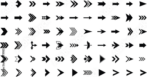 Diverse Collection of Black Arrow Head and Directional Vector Icons Set - AI Generative
