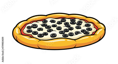 Cartoon Pizza with Olives and Cheese Topping.