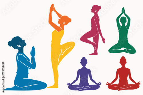 Meditation pose silhouette vector pack isolated on white background