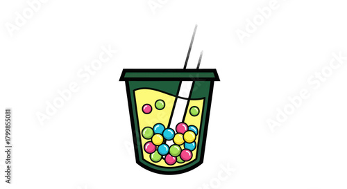 Colorful bubble tea illustration with a straw in a cup.